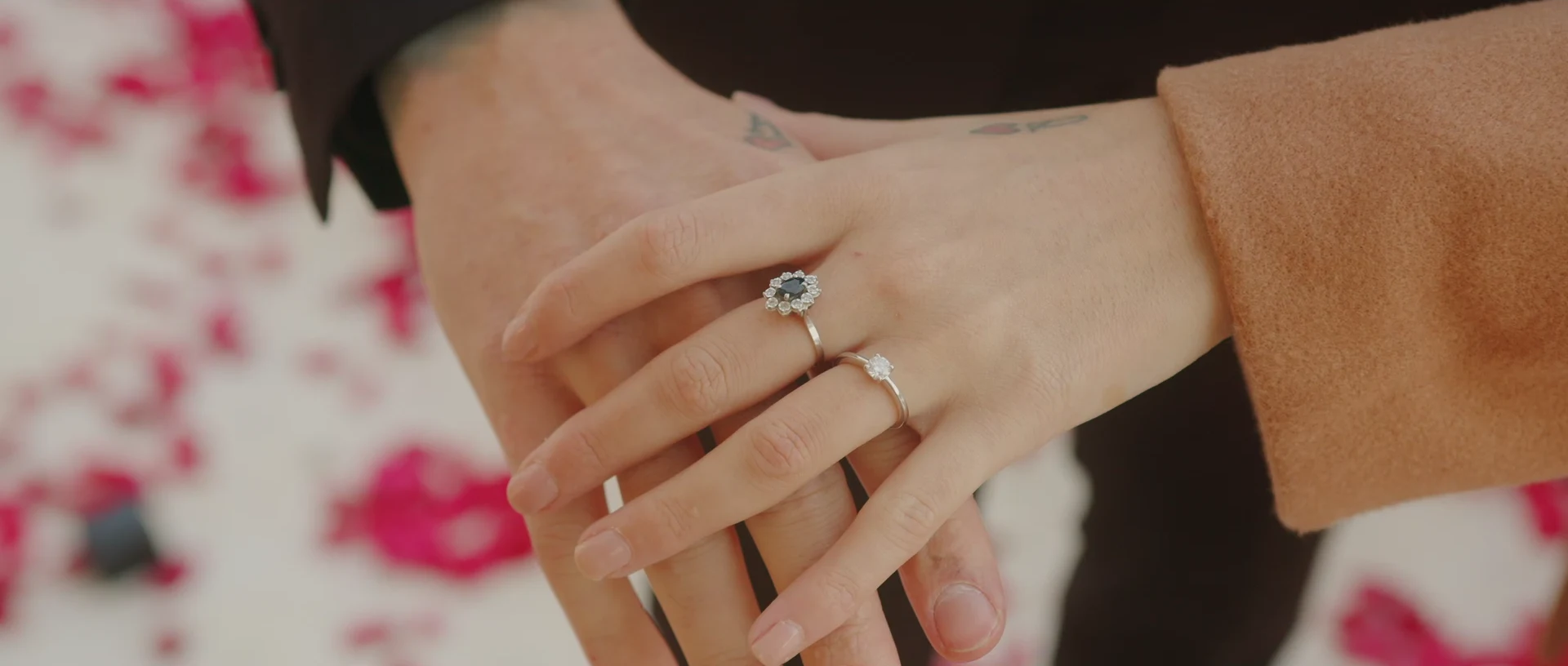 Close-up of the engagement ring